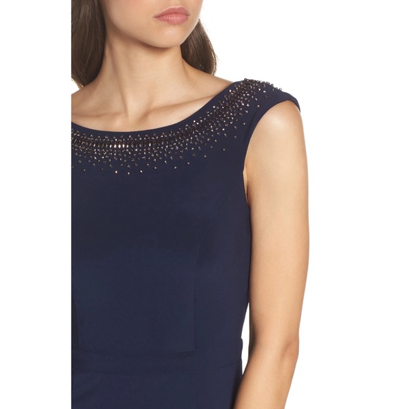 Xscape Beaded Ruffle Back Jersey Trumpet Gown - Picture 3 of 10